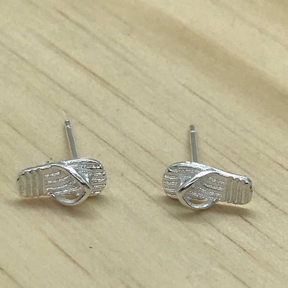 Sterling Silver 925 Flip Flops Stud Earrings - Picture 2 of 3